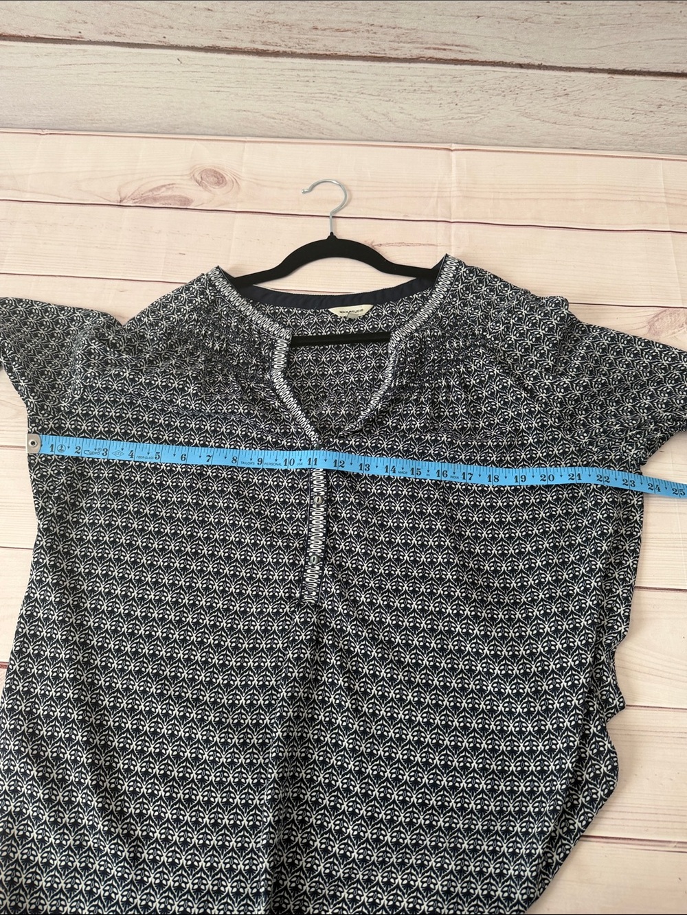 Max Studio Navy & White Printed Peasant Blouse - Picture 5 of 6